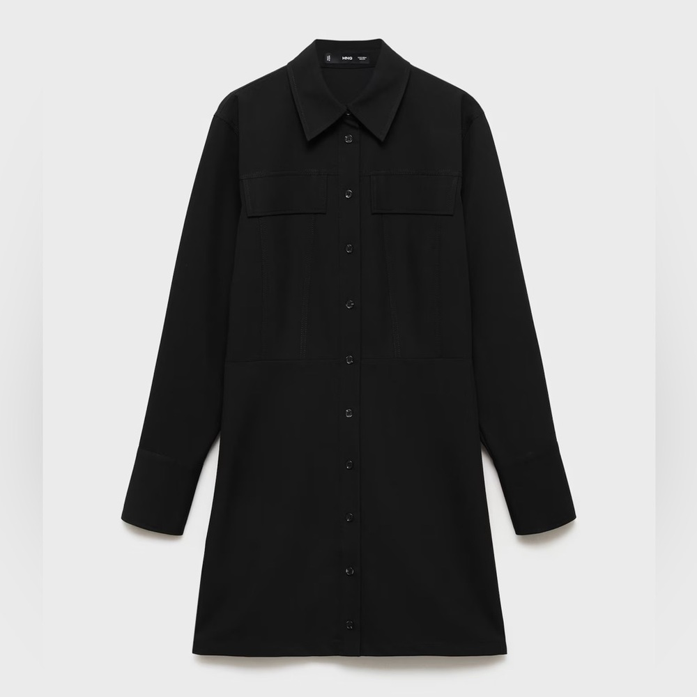 Mango Mini Black Button Up Shirt Dress